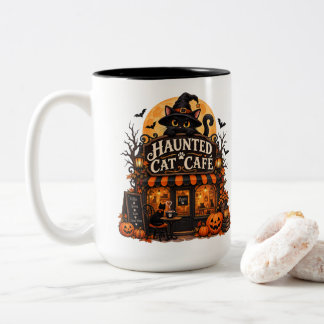 Skrämmande kattkafé Svart katt Halloween Vintage s Två-Tonad Mugg