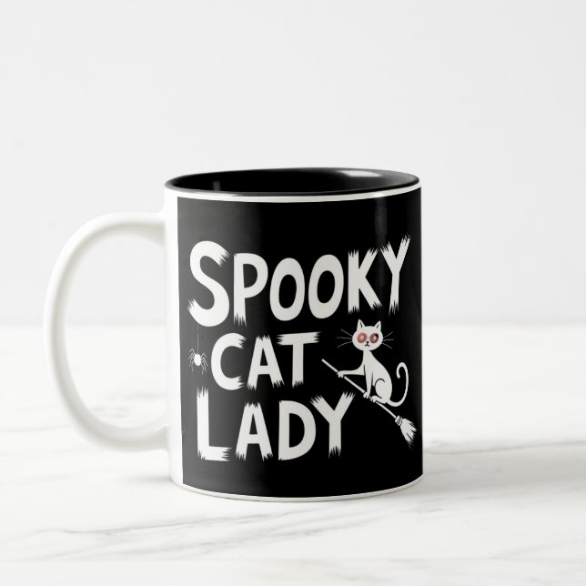 Skrämmande kattmamma Skrämmande kattdam Halloween  Två-Tonad Mugg (Vänster)