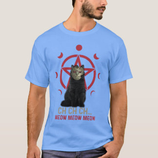Skrämmande kattpentagram skräck Halloweenfest vint T Shirt