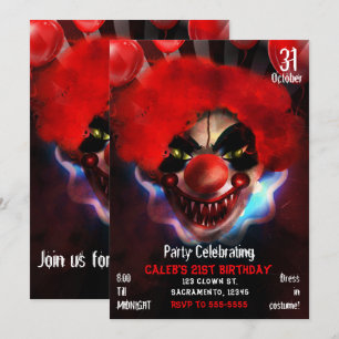 Skrämmande Killer Clown Halloween Födelsedagsfest Inbjudningar