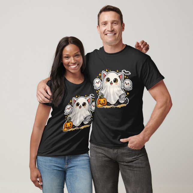 Skrämmande Kitty Spöke - Söt Halloween Kawaii Katt T Shirt (Unisex)