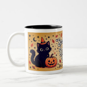 Skrämmande klipp svart katt Halloween-mugg Två-Tonad Mugg
