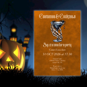 Skrämmande kostymer cocktails orange Halloween-fes Inbjudningar