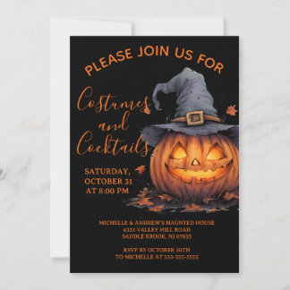 Skrämmande kostymer och cocktails Halloween-fest i Inbjudningar