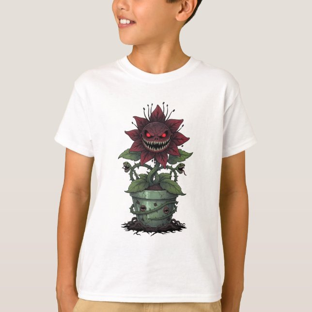 Skrämmande köttätande växtmonster för barn t shirt (Framsida)