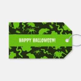 Skrämmande kräldjur Glad Halloween! Grön mönster Presentetikett