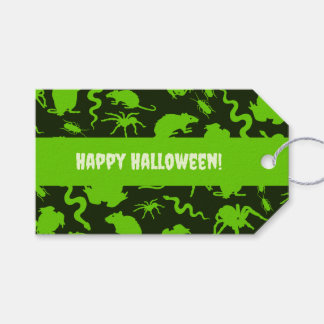 Skrämmande kräldjur Glad Halloween! Grön mönster Presentetikett