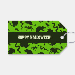 Skrämmande kräldjur Glad Halloween! Svart mönster Presentetikett