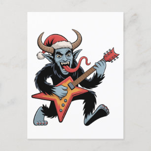 Skrämmande Krampus Gitarr Elektrisk Rock Jul Inbjudan Vykort