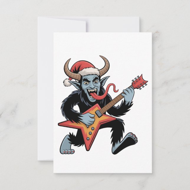 Skrämmande Krampus Gitarr Elektrisk Rock Jul Tack Kort (Framsida)