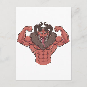 Skrämmande Krampus Jul Flexande Muskel Fitness Inbjudan Vykort