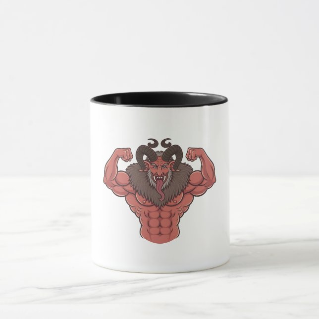 Skrämmande Krampus Jul Flexande Muskel Fitness Mugg (Center)