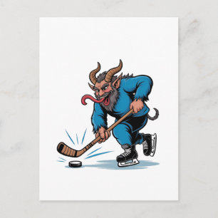 Skrämmande Krampus spelar ishockey jul Inbjudan Vykort