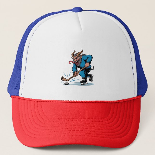 Skrämmande Krampus spelar ishockey jul  Keps (Framsida)
