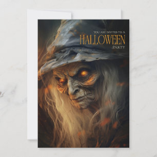 Skrämmande Kuslig Häxa Vuxen Halloweenfest Inbjudningar
