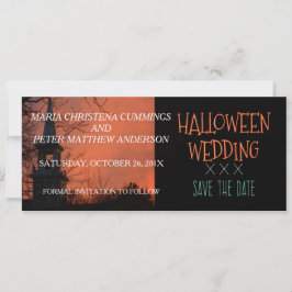 Skrämmande kyrka Halloween bröllop Spara datum-kor Datumet