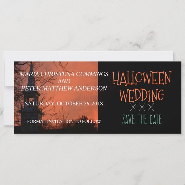 Skrämmande kyrka Halloween bröllop Spara datum-kor Datumet (Framsida)