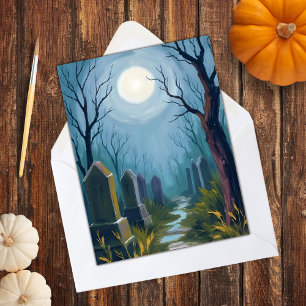 Skrämmande kyrkogård Halloween Kuslig Målning Julkort