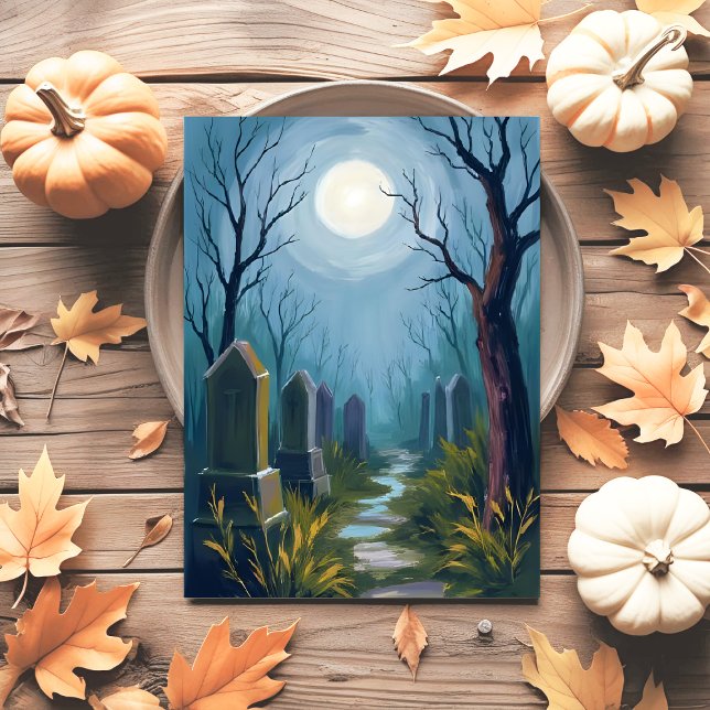 Skrämmande kyrkogård | Halloween läskig målning Helg Vykort (Skapare uppladdad)