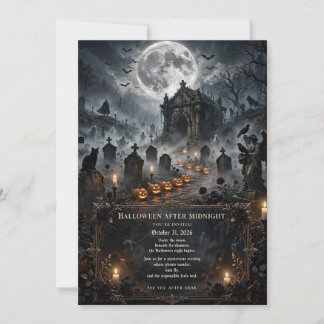 Skrämmande kyrkogård & hemsökt slott Halloween-fes Inbjudningar