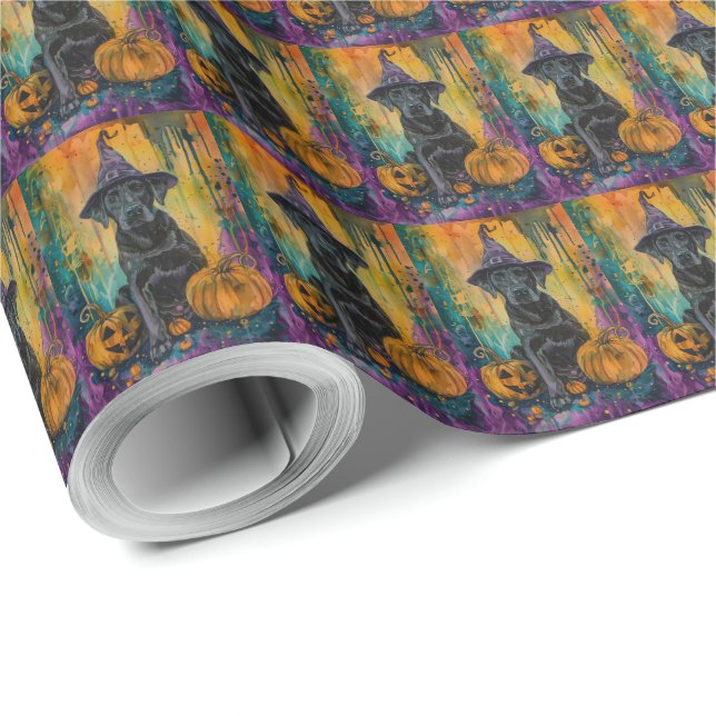 Skrämmande Labrador Hund Halloween Häxa Och Pumpa Presentpapper (Rulle Hörn)