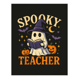 Skrämmande lärare Halloween Söt Ghost Läsning Fototryck