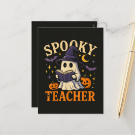 Skrämmande lärare Halloween Söt Ghost Läsning Helg Vykort