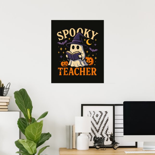 Skrämmande lärare Halloween Söt Ghost Läsning Poster (Hemmakontoret)