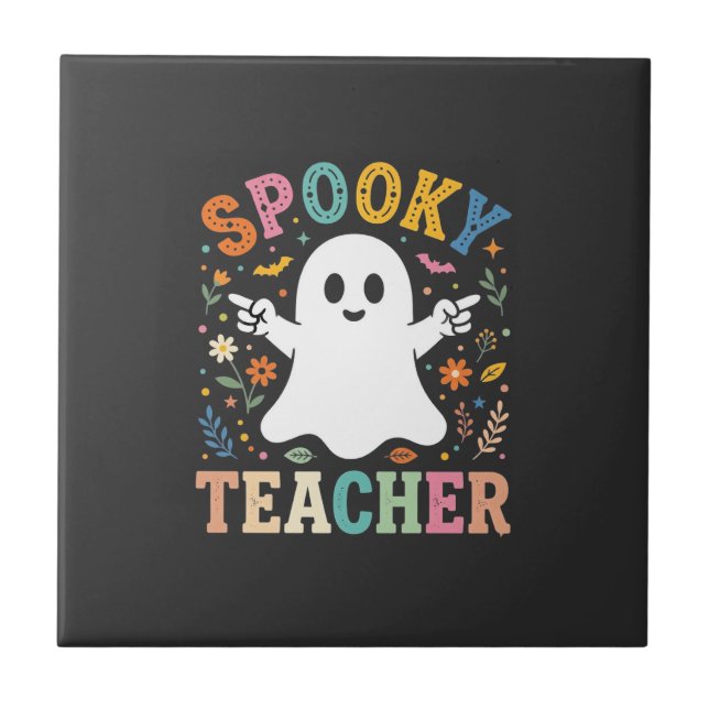 Skrämmande lärare Söt spöke Halloween-design_1 Kakelplatta (Framsidan)