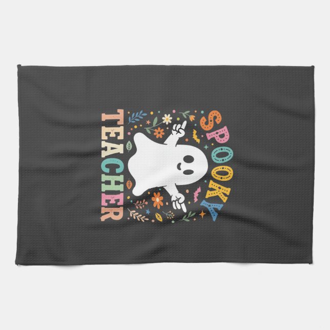 Skrämmande lärare Söt spöke Halloween-design_1 Kökshandduk (Horisontell)