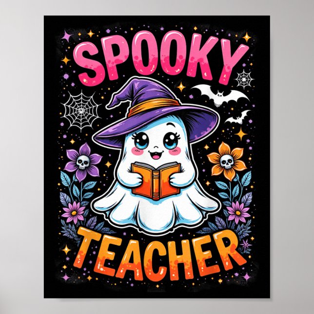 Skrämmande lärare söt spöke som läser bok rolig ha poster (Framsidan)