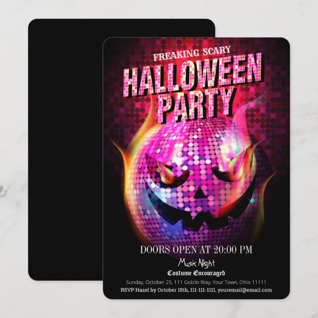 Skrämmande läskig Jack O Lantern Disco Boll Hallow Inbjudningar (Fram/baksida)