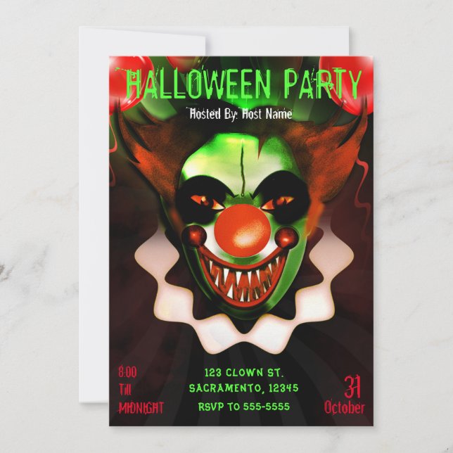 Skrämmande läskig ond clown Halloween födelsedagsf Inbjudningar (Framsida)