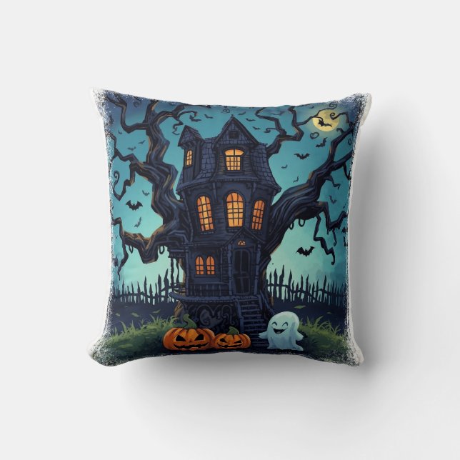 Skrämmande lekstuga för barn Halloween Kudde (Framsida)