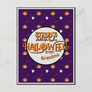 Skrämmande lila Halloween-mönster Personlig Helg Vykort