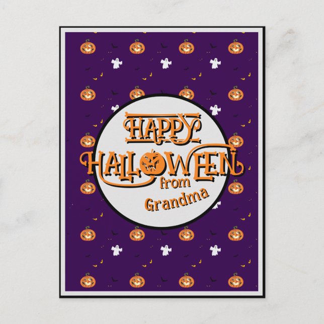 Skrämmande lila Halloween-mönster Personlig Helg Vykort (Framsida)