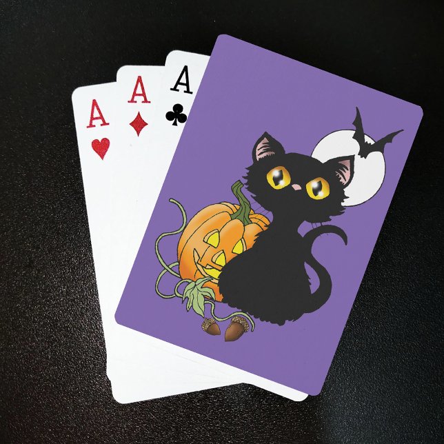 Skrämmande lila söt svart katt Halloween-pumpa Casinokort (Skapare uppladdad)