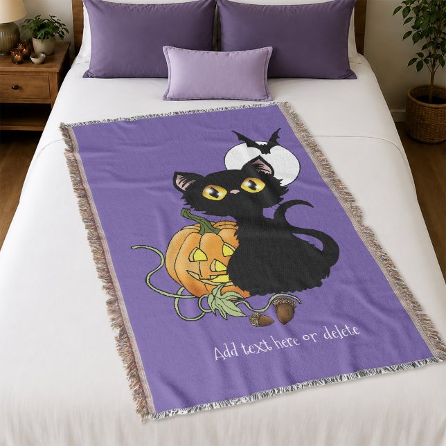 Skrämmande lila söt svart katt Halloween-pumpa Filt (Skapare uppladdad)