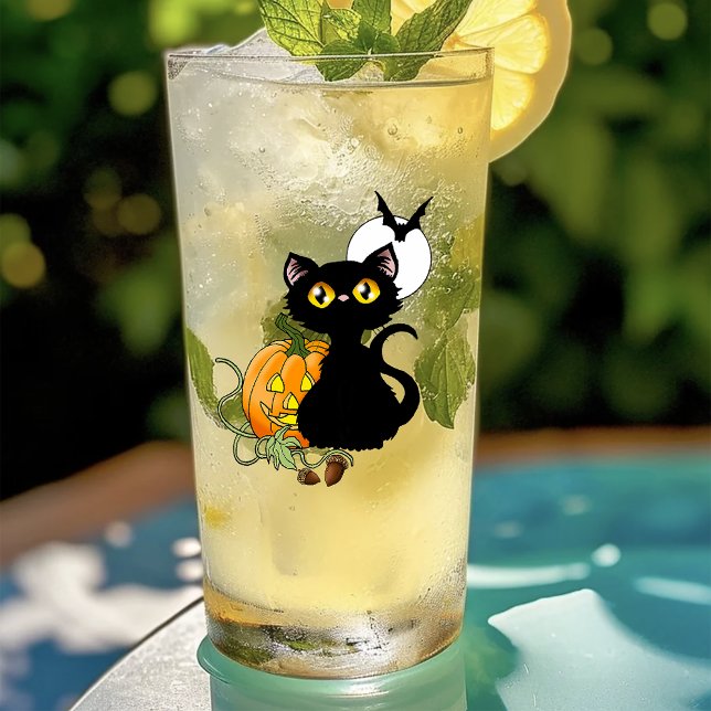 Skrämmande lila söt svart katt Halloween-pumpa Glaskopp (Skapare uppladdad)