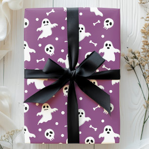 Skrämmande lila spöken och dödskallar Halloween Presentpapper