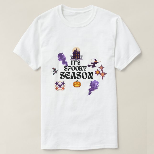 Skrämmande lila spökhus Halloween-design T Shirt (Design framsida)