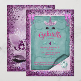 Skrämmande Lila Unicorn Birthday-inbjudan Inbjudningar