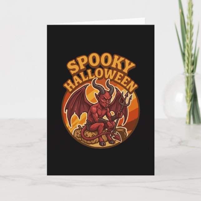 Skrämmande liten djävul Halloween Retro-design Kort (Framsida)