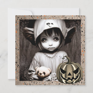 Skrämmande liten flicka med stora ögon Halloween Inbjudningar