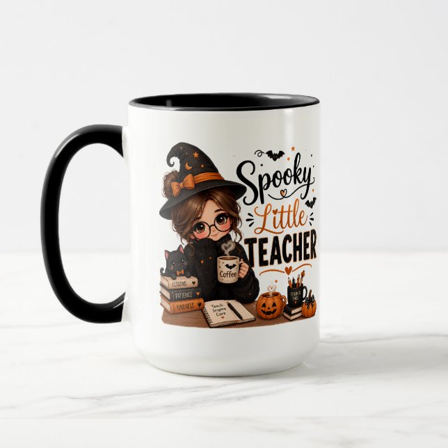 Skrämmande Liten Lärare Svart Accent Halloween Mug Mugg (Vänster)