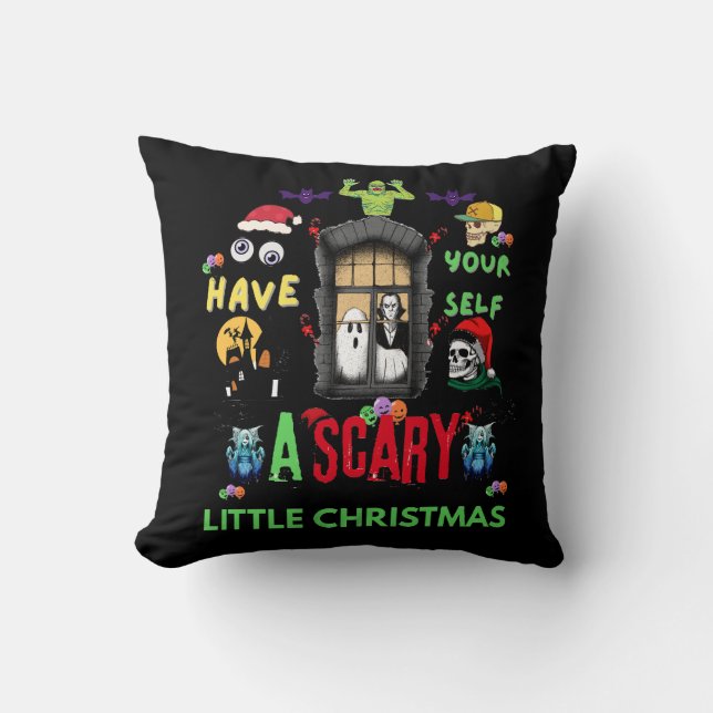 Skrämmande litet julhorrordesign   kudde (Framsida)