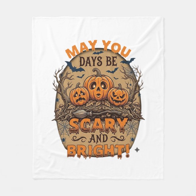 Skrämmande ljusa halloweenpumpor fladdermöss sopkä fleecefilt (Framsidan)