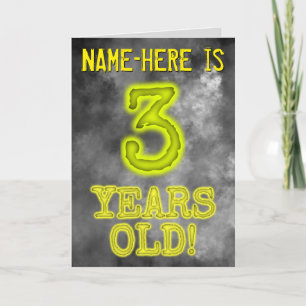 Skrämmande lysande aura look "3 ÅR GAMMAL!" + Namn Kort