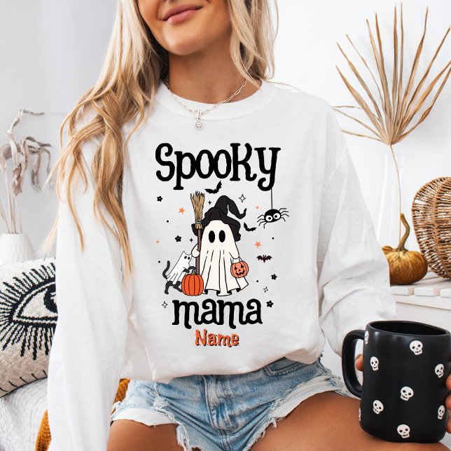 Skrämmande mamma Halloween Söt Ghost & Katt T Shirt (Skapare uppladdad)