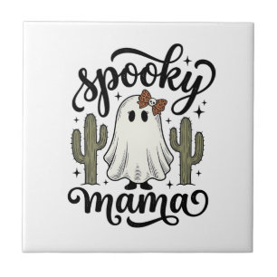 Skrämmande Mamma Spök Kaktus Vintage Halloween Trö Kakelplatta